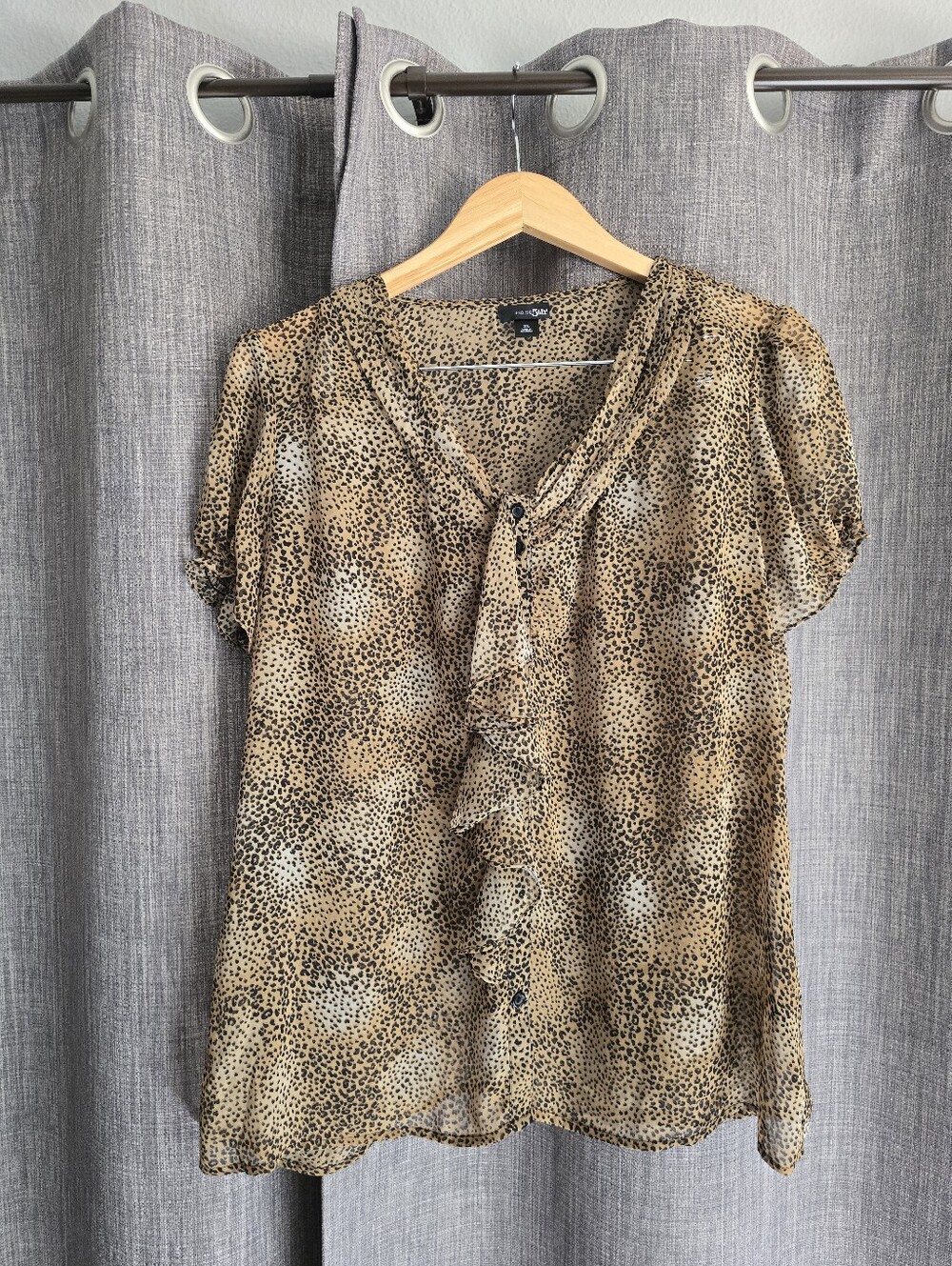East 5th Sheer Leopard Print Ruffle V-Neck Blouse - Size XL